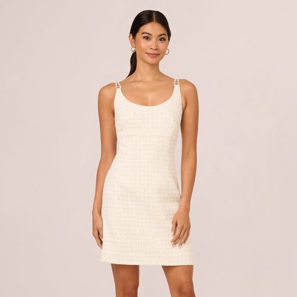 Adrianna Papell Tweed Pearl Short Dress In Ivory Size 6Ivory / Regular / 6 - Picture 3 of 3